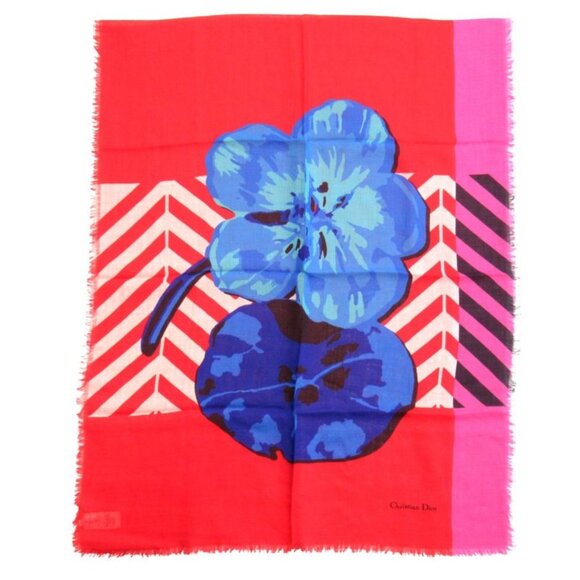 Christian Dior Cashmere Stole D-flower Pop Large Floral Shawl Red 22SS